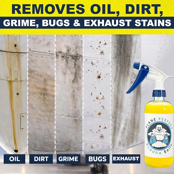 Plane Perfect Buddha Belly Oil & Grease Cleaner - Heavy Duty Aviation Grade Citrus Degreaser Spray - Multi Surface Cleaner for Automotive Engine, Aircraft, Car, Truck & RV | 1 Gallon