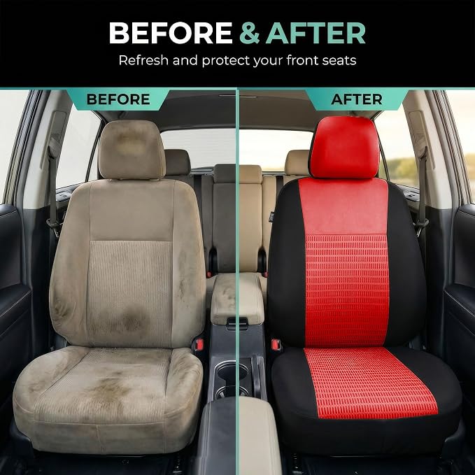 FH Group Car Seat Covers Trendy Elegance Red Full Set Automotive Seat Covers, Airbag and Split Rear Combo Non-Slip Dash Grip Pad Universal Fit Interior Accessories Cars Trucks SUV Car Accessories