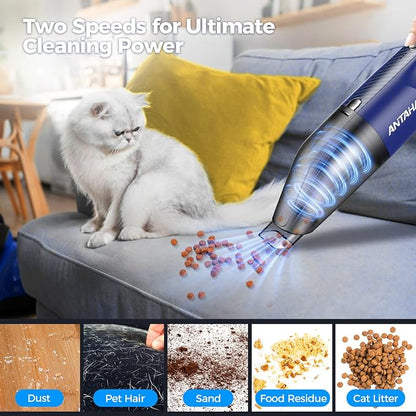Handheld Vacuum Cordless - Car Vacuum Cleaner with 11000Pa Powerful Suction,1.2lbs Lightweight, Type-C Charge, Multiple Accessories, Portable Hand Vacuum for Home, Pet and Car (Blue)