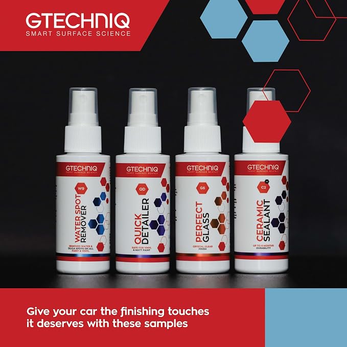Gtechniq Smart Sample Car Care Kit, 10-Piece | Gift Set Includes Shampoo, Detailer, All-Purpose Cleaner, Glass Polish, Water Spot Remover and More, 1.69 fl oz Bottles in a Presentation Gift Box