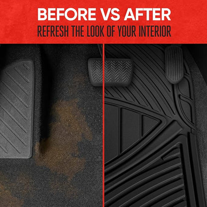 Motor Trend FlexTough All-Weather Rubber Car Floor Mats Set of 2 Front Liners - Heavy Duty Waterproof Automotive Floor Mats for Cars, Trucks & SUVs, Universal Trim-to-Fit, Interior Carpet Protection