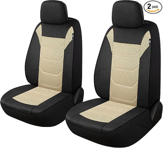Pariiaotin 3D Air Mesh Car Seat Cover Front Sets Washable and Breathable Premium Cloth Automotive Vehicle Seat Covers for Cars Interior, Universal Fit for Most Cars, Sedan, Truck, SUV(Black/Beige)