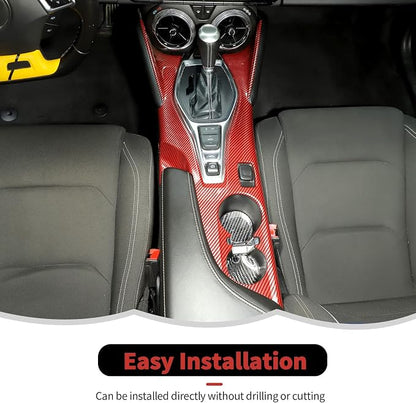 RT-TCZ Center Console Gear Shift Panel Trim Cover Cup Holder Frame Interior Decoration Kit Accessories for Chevrolet Camaro 2016-2022,Red Carbon Fiber