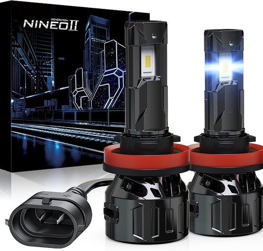 NINEO H11 Bulbs, H8/H9/H11 Fog Lights, [2025 Upgrade] 600% Brighter 6500K White, Fan-Cooled, No Flicker, Plug & Play, Driving or Fog Light, 2 Pack
