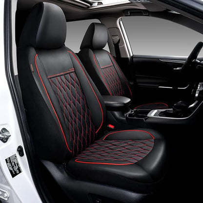 CAROMOP Faux Leather Car Seat Covers Full Set,Luxury and Comfortable Covers for Cars,Split Bench Compatible Car Interior Covers,Universal Fit for Suvs,Vans,Trucks,Airbag Compatible(5-Seat Black/Red)
