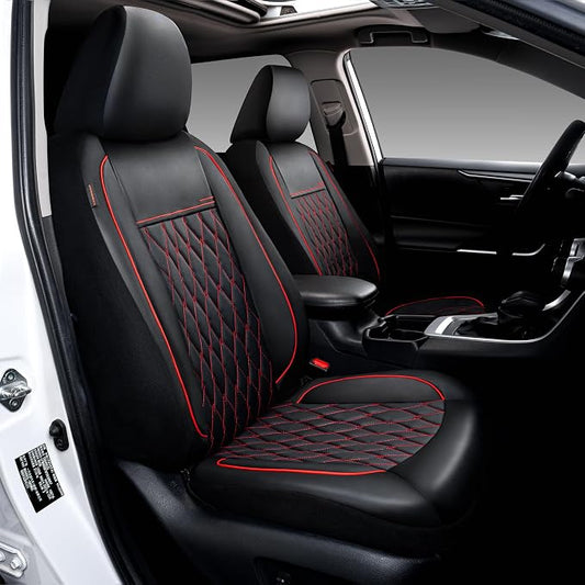 CAROMOP Faux Leather Car Seat Covers 2 Front Set,Luxury and Comfortable Seat Covers for Cars, Airbag Compatible Car Interior Covers, Universal Fit for Suvs,Vans,Trucks(Black/Red)