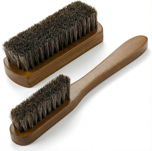 TAKAVU Leather & Upholstery Cleaning Brush Set, 100% Horse Hair Bristle, to Clean Car Seats & Leather Sofas, for Alcantara, Interiors, Furniture, Boots, Shoes, Bags and More