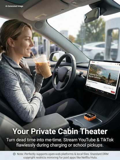 4-in-1 Wireless CarPlay & Android Auto Adapter – AirPlay & Miracast Media Hub – Seamless for Mixed Families – 5.8GHz Low-Latency & Auto-Connect – Factory Wired Cars Only (Orange)