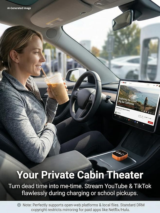 4-in-1 Wireless CarPlay & Android Auto Adapter – AirPlay & Miracast Media Hub – Seamless for Mixed Families – 5.8GHz Low-Latency & Auto-Connect – Factory Wired Cars Only (Orange)