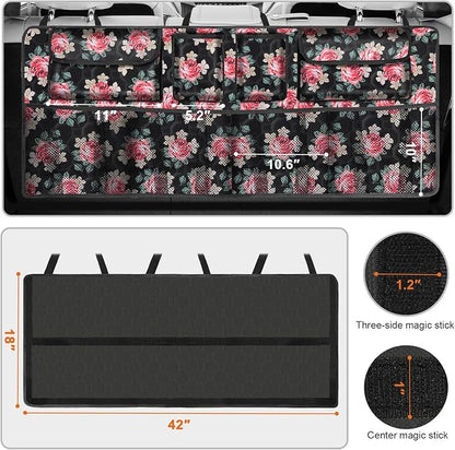Car Trunk Organizer, Super Capacity Backseat Car Organizer for SUV/Truck/MPV(42"*18"), Hanging Car Storage Organizer with 8 Pocekts, Car Accessories for Women and Men- Floral