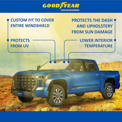 Goodyear Foldable Windshield Sunshade for Toyota Tundra 2022-2026, Truck car Accessories, Sunshade Cover, Sun Shade Car Windshield, Window Sun Blocker - GY008292