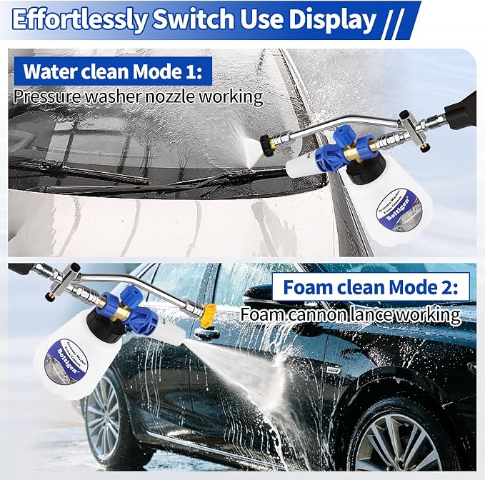 Boltigen Foam Cannon Dual Connector Accessory, 1/4" Quick Connect Switch Double Tip Attachment, Pressure Washer Extension Wand Accessory Kit, with 7 Pressure Washer Nozzle Tips, 4000 PSI