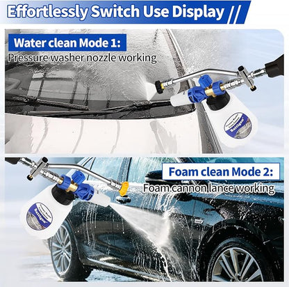 Boltigen Foam Cannon Dual Connector Accessory, 1/4" Quick Connect Switch Double Tip Attachment, Pressure Washer Extension Wand Accessory Kit, with 7 Pressure Washer Nozzle Tips, 4000 PSI