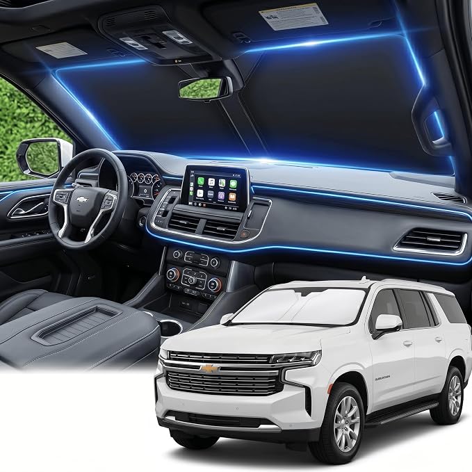 Windshield Sun Shade for Chevy/Chevrolet Suburban 2021-2024 2025 2026 Sunshade Front Window Shade Custom Fit Suburban Accessories Sun Visor Foldable Shade Blocks UV Rays Accessories