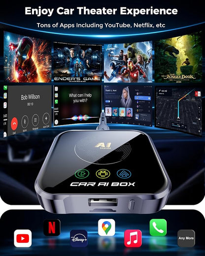 Magic AI Box Wireless CarPlay Adapter, Fast Car Video Box Plug & Play, Easy Setup, Supports Netflix/YouTube/TF Card Streaming Equalizers and More for OEM Wired CarPlay/Android Auto Cars(Tech Gray)