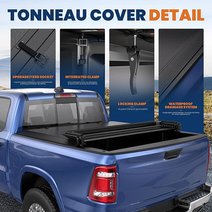 KUIPERAUTO Soft Quad 5.7FT Truck Bed Tonneau Cover Compatible for 2009-2026 Dodge Ram 1500 (Incl Classic &New Body Style) 67.4inch