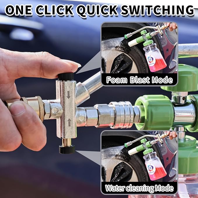 Dual Connector Accessory with Pressure Washer Foam Cannon, Balabulala Pressure Washer Double Tip Attachment for Foam Blaster with with 5 Power Washer Sprayer Nozzles, 1/4" Quick Connect, 3600 PSI