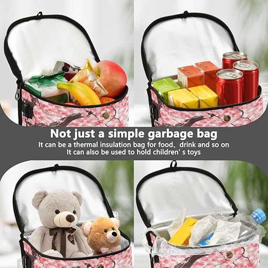 senya Car Trash Can Car Garbage Can Car Waste Basket, Leak-Proof Car Trash Bin,Japanese Cherry Tree Blossom Car Trash Hanging Car Accessories Interior Car Organizer Bag