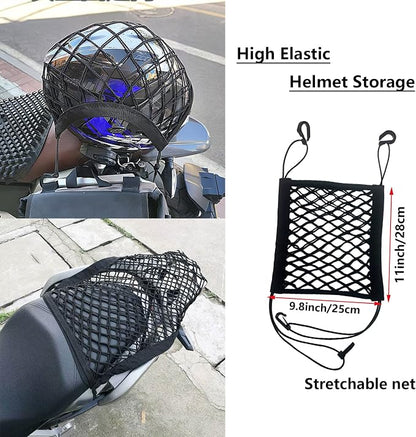 Upgrade Cargo Net for Motorcycle Helmet Storage, 11"X9.8" High-Elastic Double Layer Bungee Net (11x9.8 Inch)