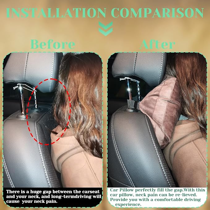 1 Pack Universal Car Headrest & Neck Support Pillow Soft Auto Seat Headrest Neck Rest Cushion for Driving with Adjustable Strap, Memory Cotton and Removable Cover, Ergonomic Design Brown