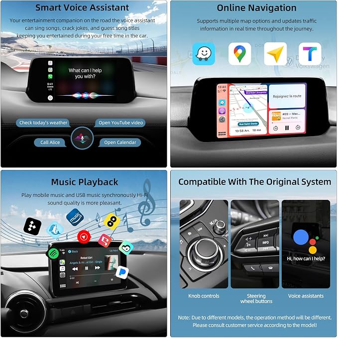 LEXXSON Android Auto & Carplay Adapter for Mazda 2/3/6/CX3/CX5/CX8/CX9/MX5/FIAT124, Retrofit Kit for MZD Connect System 00008FZ34, TK78-66-9U0C