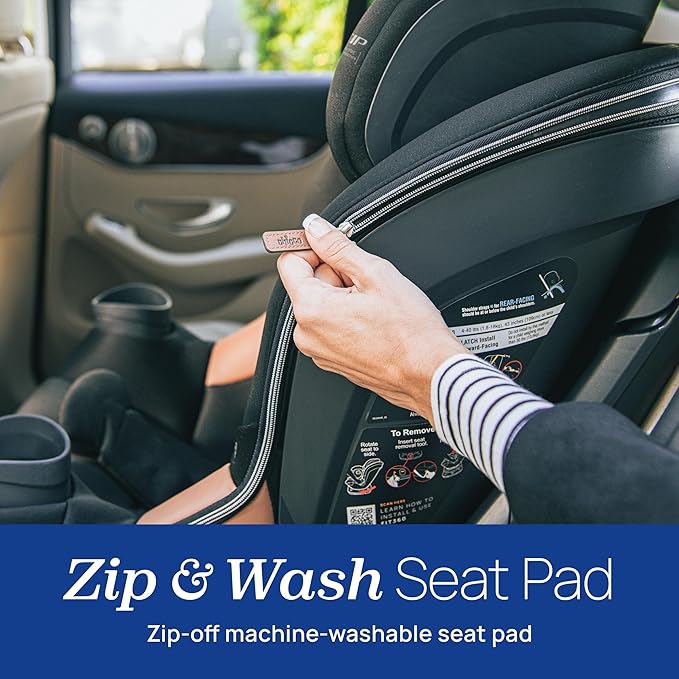 Chicco Fit360 Zip ClearTex Rotating Convertible Car Seat with Fit360 Mirror, 360 Degree Rotation for Rear-Facing and Forward-Facing Usage, Jet/Black