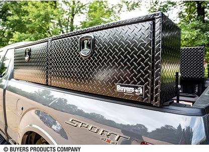 Buyers Products 1721565 Black Aluminum Diamond Tread Topsider Truck Box With Drop Door, 90x18x16 Inch, Weather Resistant, Locking Compression Latch, No Drill Install, Made in USA