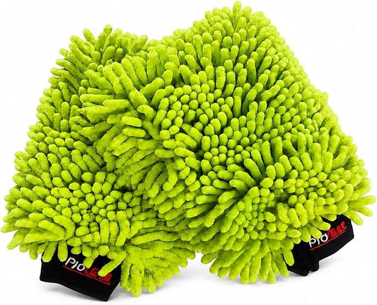 Microfiber Car Wash Mitt 2 Pack, Chenille Scratch-Free Wash Gloves, Ultra Soft, Highly Absorbent, 7.1” x 10.2”, Lint-Free, Reusable Auto Cleaning Mitt (Green)