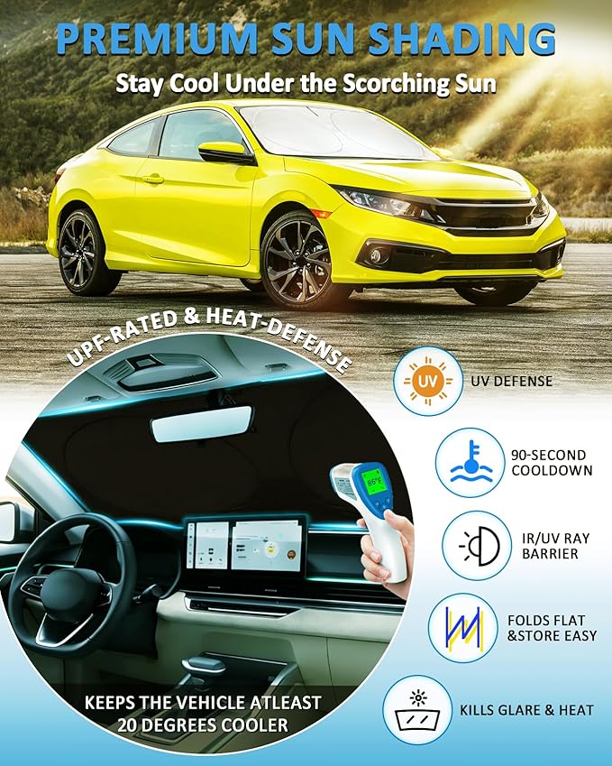 Sun Shade for Honda Civic 2022-2024 2025 2026 Windshield Sunshade for Civic 11th Gen Sedan, LX, EX, EX-L,Touring Accessories Front Window Shield Cover Car Foldable Sun Visor Protector Block UV Ray