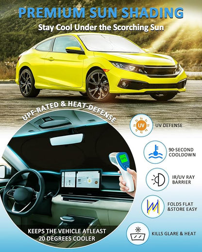 Sun Shade for Honda Civic 2022-2024 2025 2026 Windshield Sunshade for Civic 11th Gen Sedan, LX, EX, EX-L,Touring Accessories Front Window Shield Cover Car Foldable Sun Visor Protector Block UV Ray