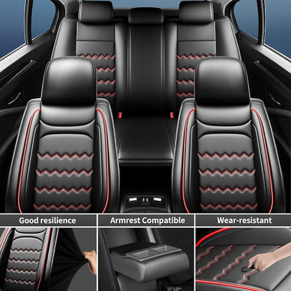 Car Seat Covers Fit for Ford Mustang Mach-E 2021-2026, Full Coverage Leather Waterproof Breathable Seat Covers Full Set, Automotive Seat Protectors, Airbag Compatible (2 Front Seats, Red Black)