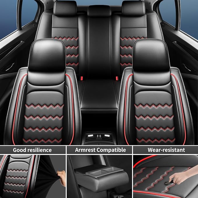 Traverse Seat Covers Fit for Chevrolet/Chevy Traverse 2018-2026, Full Coverage Leather Waterproof Breathable Seat Covers, Automotive Seat Protectors, Airbag Compatible, 2 Front Seats, Red Black