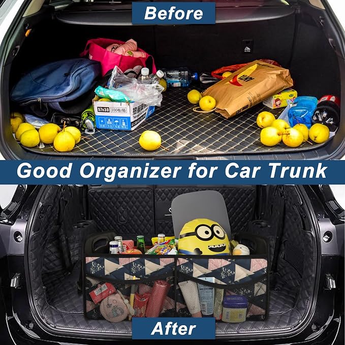 Deosk Trunk Organzier and Storage with Reinforced Handles,Car Accessories for Women/Men 50L Waterproof Polyester for Car/SUV/Minivan/Truck(Medium, Triangle)
