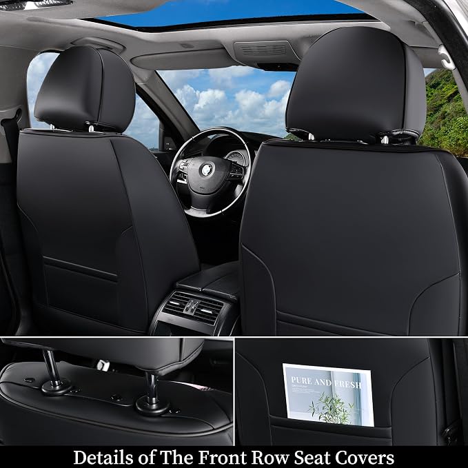 Coverado Front Seat Covers, 2 PCS Pink Seat Cover for Cars, Breathable Fabric& Faux Leather Seat Cover, Driver Seat Cushion, Car Seat Protector Universal Fit Most Cars, Trucks, SUV