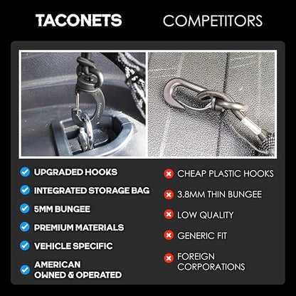 TacoNets Envelope Cargo Net for Toyota 4Runner - Fits 2010-2024 w/ 2nd Row - Upgraded 5mm Bungee - Integrated Storage Bag - Heavy Duty Hooks - Designed in USA