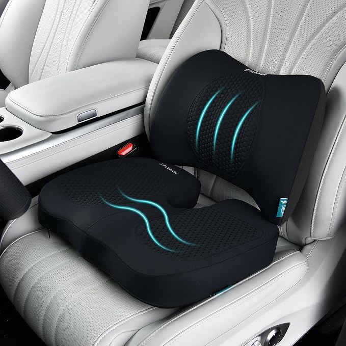 FLORICH Car Seat Cushion and Back Support for Office Chair Memory Foam Chair Cushions Pressure Relief Seat Pads with Gel Massage Point Lumbar Support (Black)