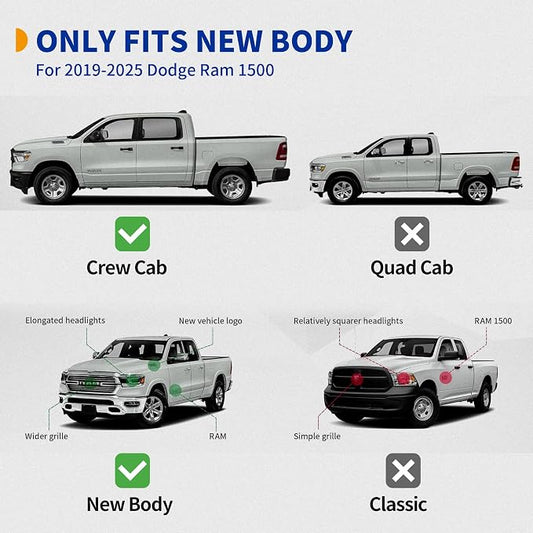 6.5 Inches Running Boards Compatible with 2019-2026 Ram 1500 | Crew Cab New Body Style (Exclude 2019-2025 Classic), Nerf Bars