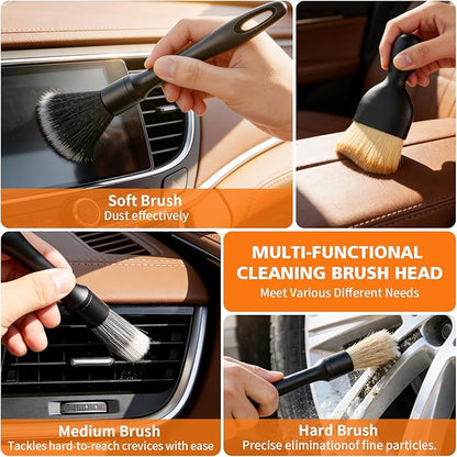8PCS Car Detailing Brush Set, Ultra Soft Boars Hair Car Interior Detailing Brushes, Premium Car Wash Brush Kit for Professional Results ﻿Car Duster Interior or Exterior, Car Accessories Interior Tools