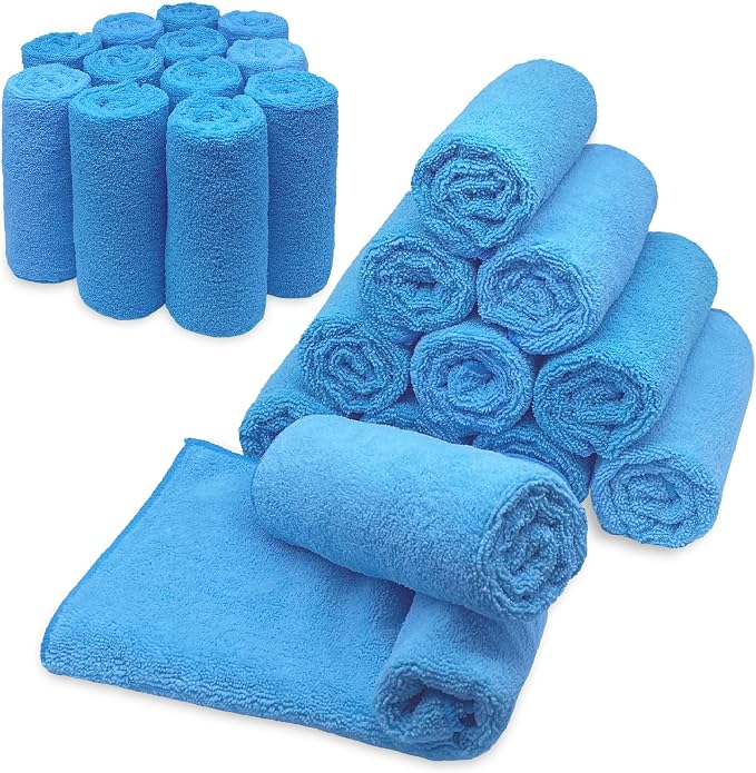 Microfiber Cleaning Towels, Pack of 24, Ultra Soft Plush Washcloth, All Purpose Premium Microfiber Detailing Cleaning Cloths Reusable Shop Towels (16" x 16", Sky Blue)