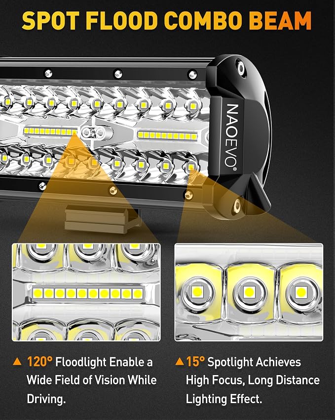 NAOEVO 7 Inch LED Light Bar, 480W 48,000LM LED Offroad Fog/Driving Lights with Spot Flood Combo Beam, Work for Truck Boat ATV UTV, 4 Pcs (White)