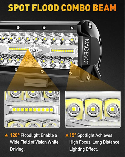 NAOEVO 7 Inch LED Light Bar, 480W 48,000LM LED Offroad Fog/Driving Lights with Spot Flood Combo Beam, Work for Truck Boat ATV UTV, 4 Pcs (White)