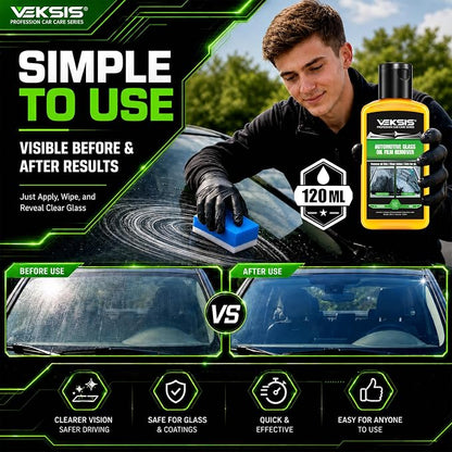 Automotive Glass Oil Film Remover – 120ml Car Windshield Oil Film Cleaner, Streak-Free Glass Polish for Cars Trucks SUVs, Removes Oil, Grease, Water Spots, Improves Visibility
