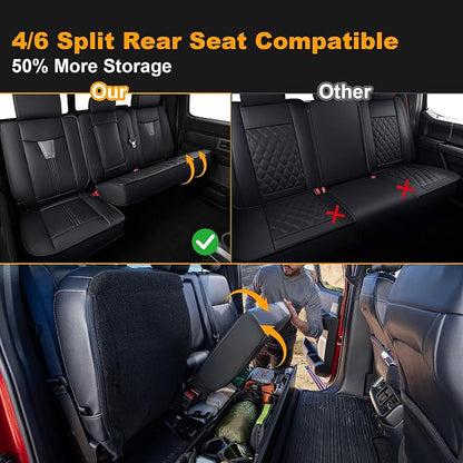 IKABEVEM for Ford F150 2009-2024 2025 2026 Seat Covers - F250 F350 F450 2017-2025 2026 Seat Protectors with Waterproof Leather(Full Set,Black & Grey)