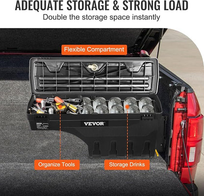 VEVOR Truck Bed Storage Box, Compatible with Chevrolet Silverado 1500 GMC Sierra 1500 2019-2020 R, Waterproof ABS Wheel Well Tool Box with Lockable Lid, 6.6 Gal/25 L Toolbox, Passenger Side, Black