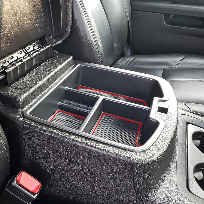 TACORBO Center Console Organizer Tray for 07-2014 GMC Sierra 2500 3500 Yukon XL Silverado 2500 3500 Suburban 1500 Tahoe / 07-13 GMC Sierra 1500 Chevy Silverado Suburban 2500 Avalanche Accessory - Red