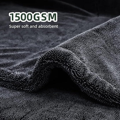 2-Pack 24" x 36" 11.8" x 11.8" Twisted-Loop Car Drying Towel 1500GSM Microfiber Cleaning Cloth for Car Trucks Motorcycles Streak Free Lint Free Ultra Absorbent Washing Cloth for Kitchen Window (Grey)