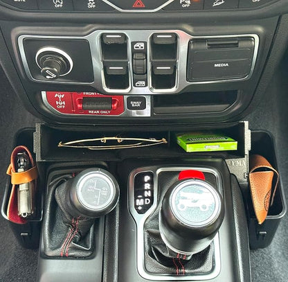 JVMA 4 Hooks Center Console Organizer Gear Shift Tray 3 PCS All Lined | for Jeep Wrangler JL JLU 4xe 2026 2025-2018 & Jeep Gladiator JT 2026-2020 Rubicon Sahara Interior Accessories Upgrade Patent