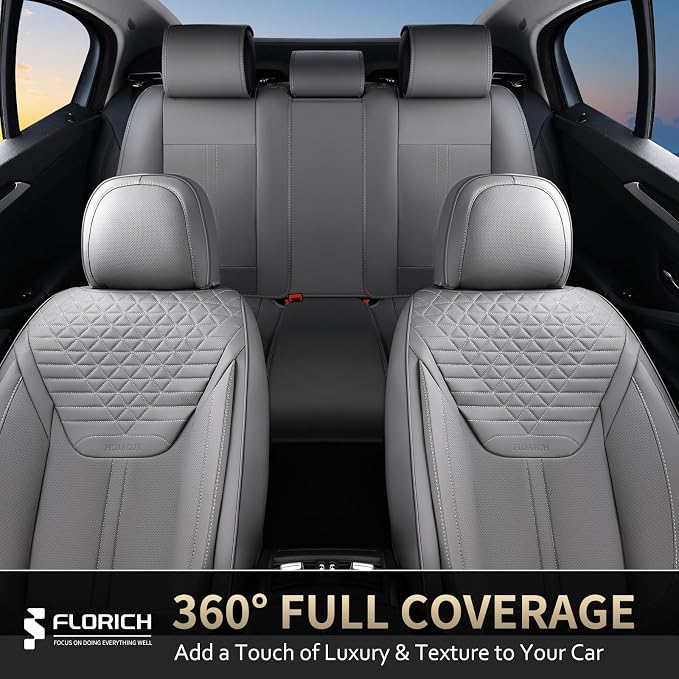 FLORICH Car Seat Covers for Front Seats, Universal Seat Cushion 2 Seats, Car Seat Protector Waterproof, Premium Leather Automotive Seat Covers for Most Cars, Sedans, SUVs, and Trucks-Gray