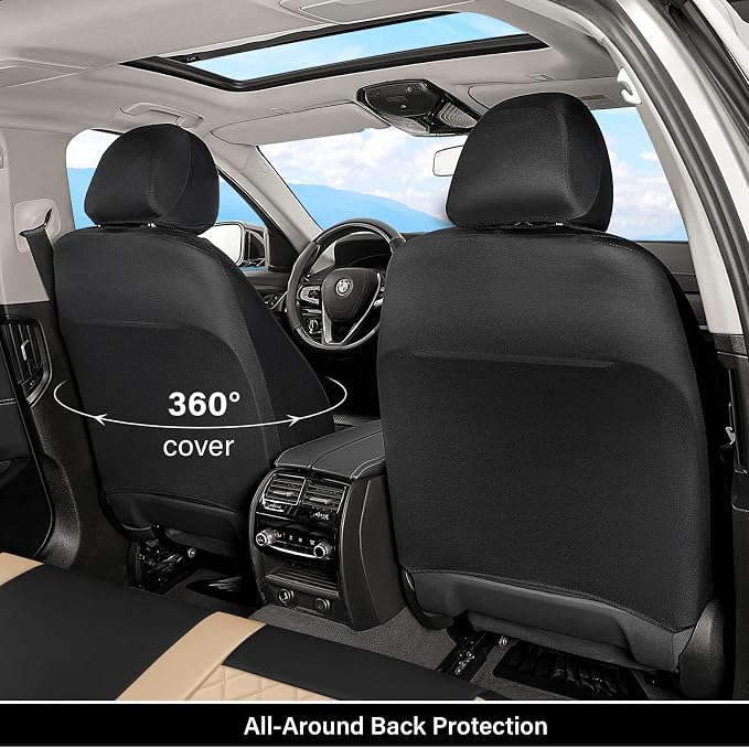 Coverado Universal Leather Seat Covers Full Set for 5 Seats – Waterproof, Durable All-Weather Protector for SUV, Pickup Truck, Sedan, Black&Beige