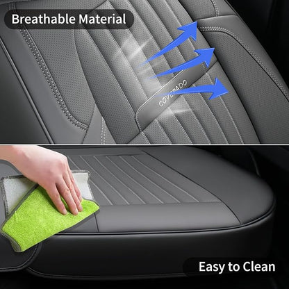Coverado Front Seat Covers, Car Seat Cover, Gray Seat Covers for Cars, 2PCS Car Seat Protector,Waterproof Faux Leather Car Seat Cushion, Luxury Seat Cushions, Auto Seat Covers Fit for Most Vehicles